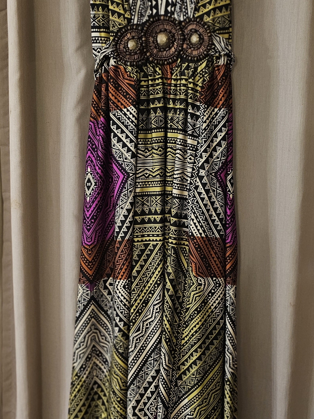 ECI Tribal Print Maxi Dress in Purple, Brown & Yellow